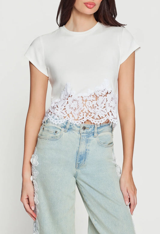 Paige Rib Lace Combo Top