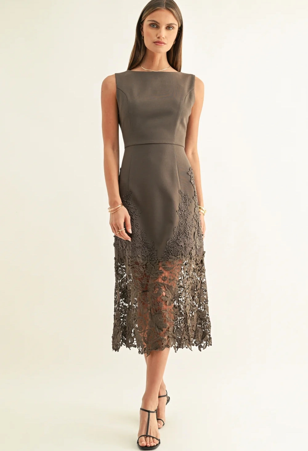 Sara Ruffled Lace Hem Midi Dress