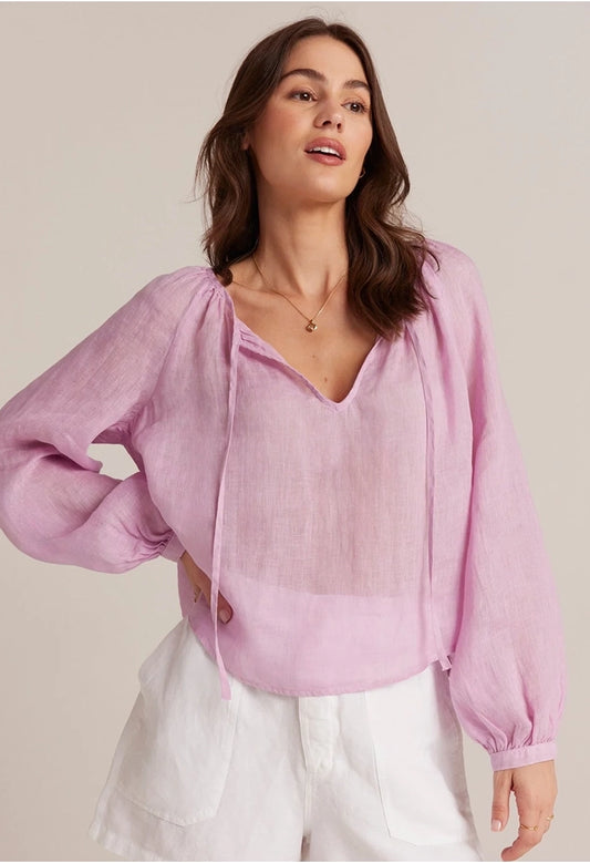 Shirred Raglan Tie Front Blouse