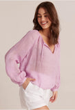 Shirred Raglan Tie Front Blouse