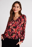 Shirred Raglan Tie Front Blouse