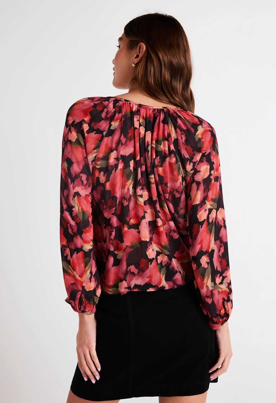 Shirred Raglan Tie Front Blouse