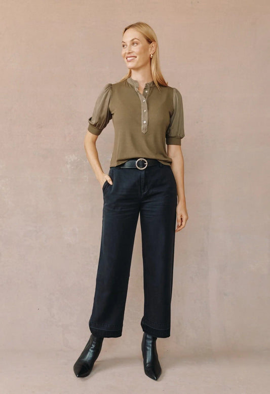 Short Sleeve Placket Mixed Shirt