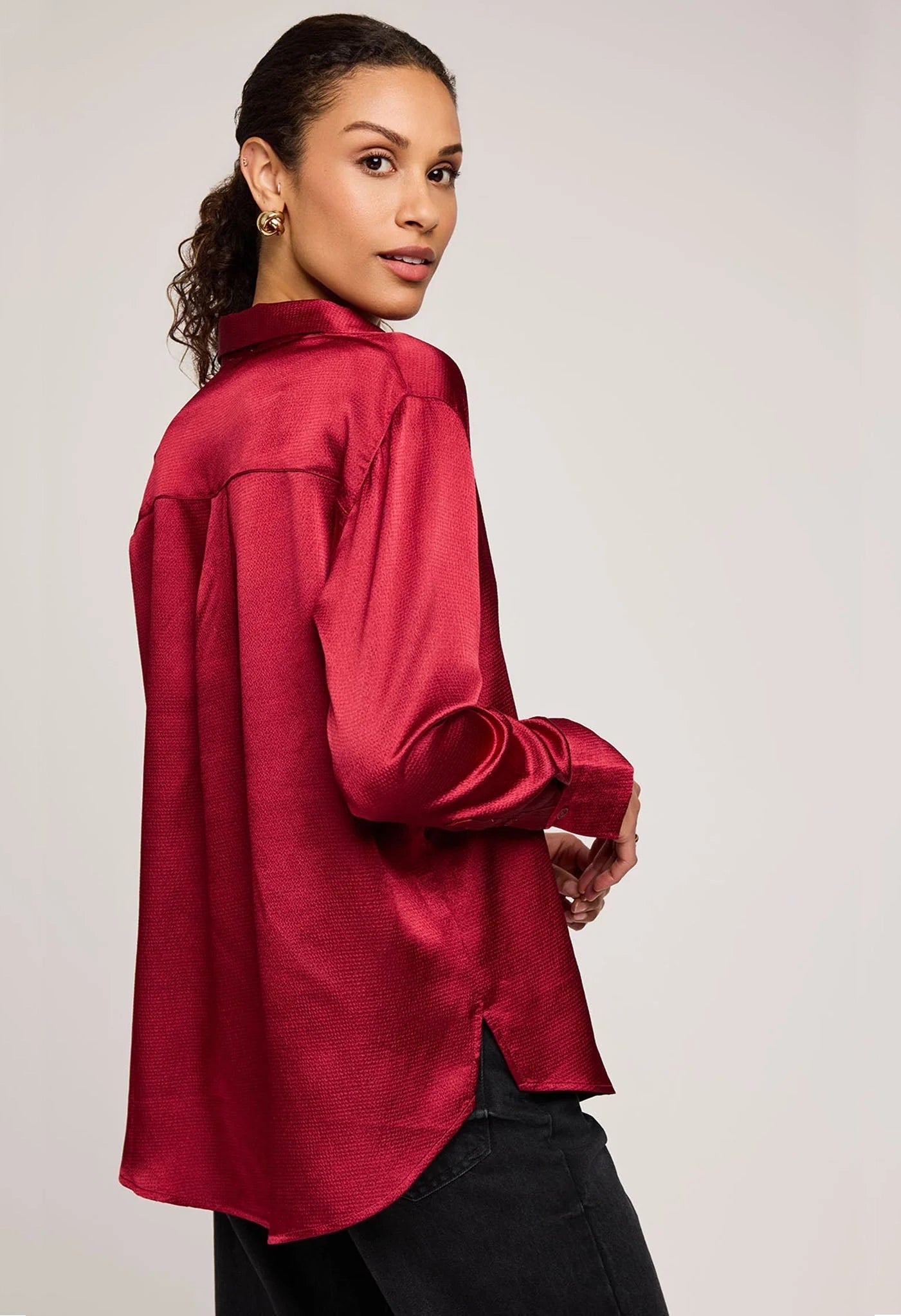 Simone Satin Button Down Shirt