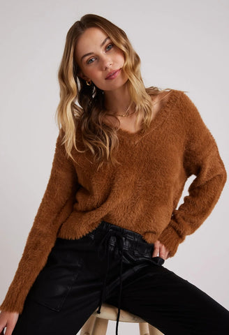 Slouchy V-Neck Fuzzy Sweater