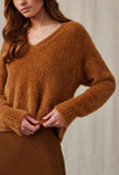 Slouchy V-Neck Fuzzy Sweater