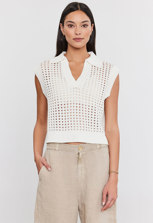 Taye Cotton Cashmere Mesh Collar Vest