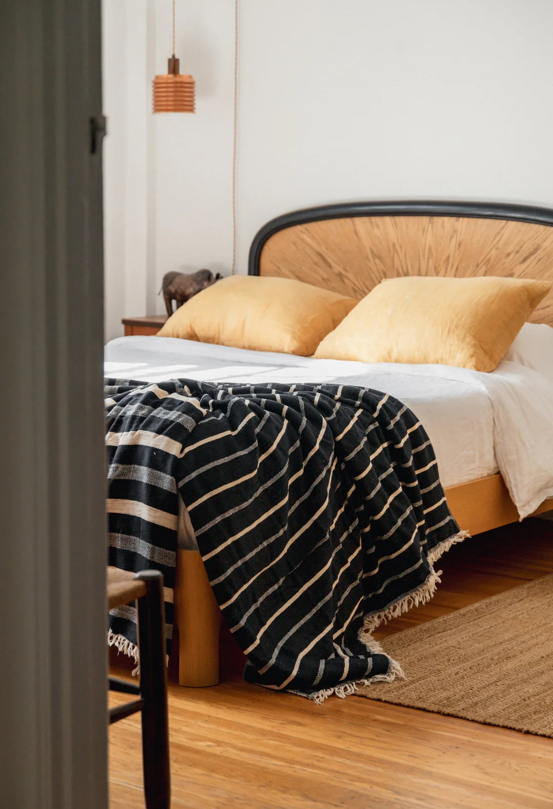 Striped Linen Blend Fleece Throw