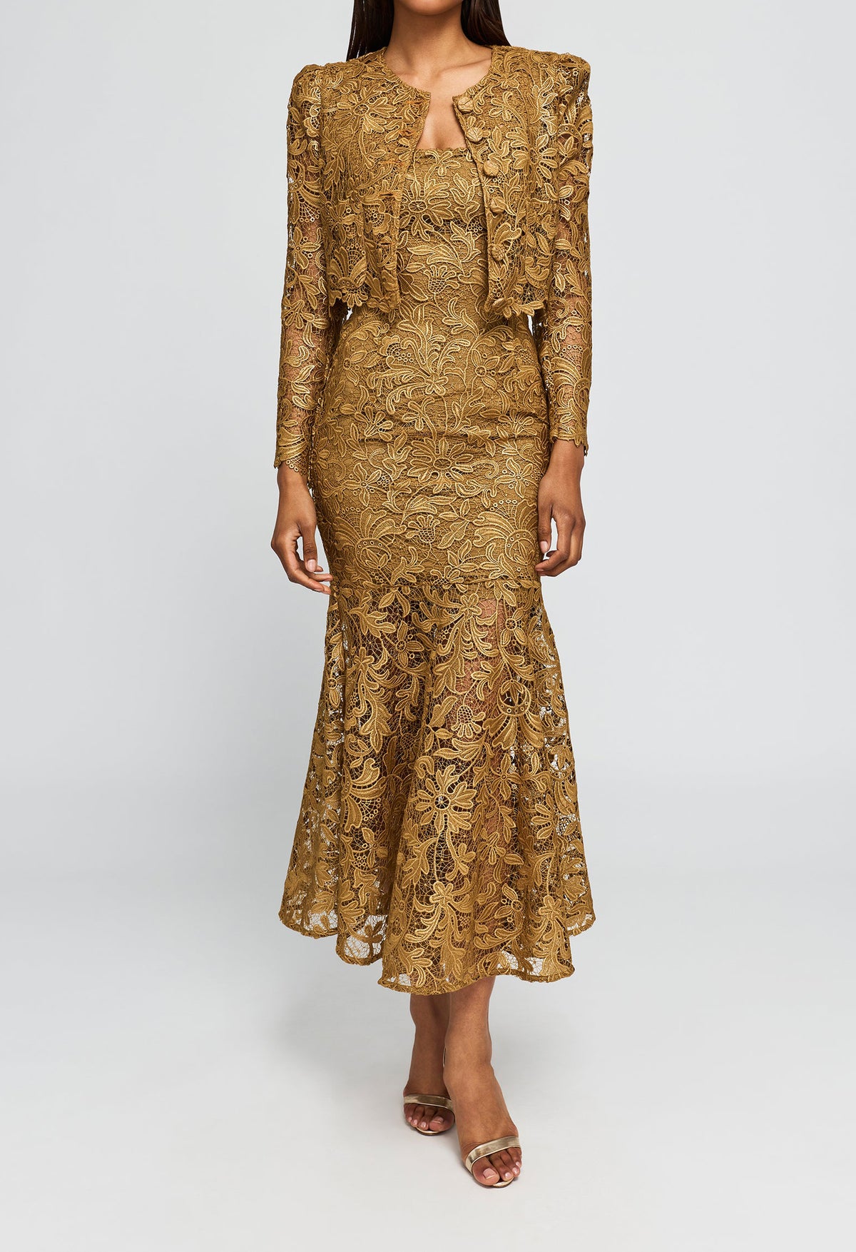 Tia Metallic Guipure Lace Dress