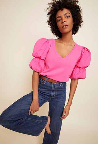 Teddi Contrast Bubble Sleeve Top