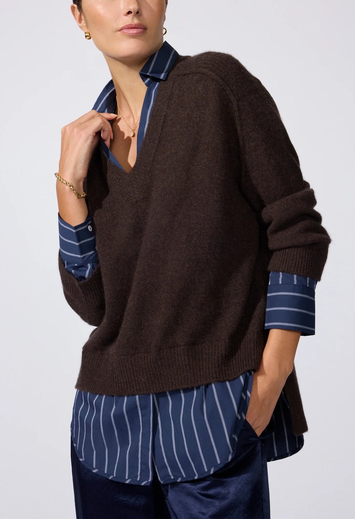 Vneck Printed Layered Pullover