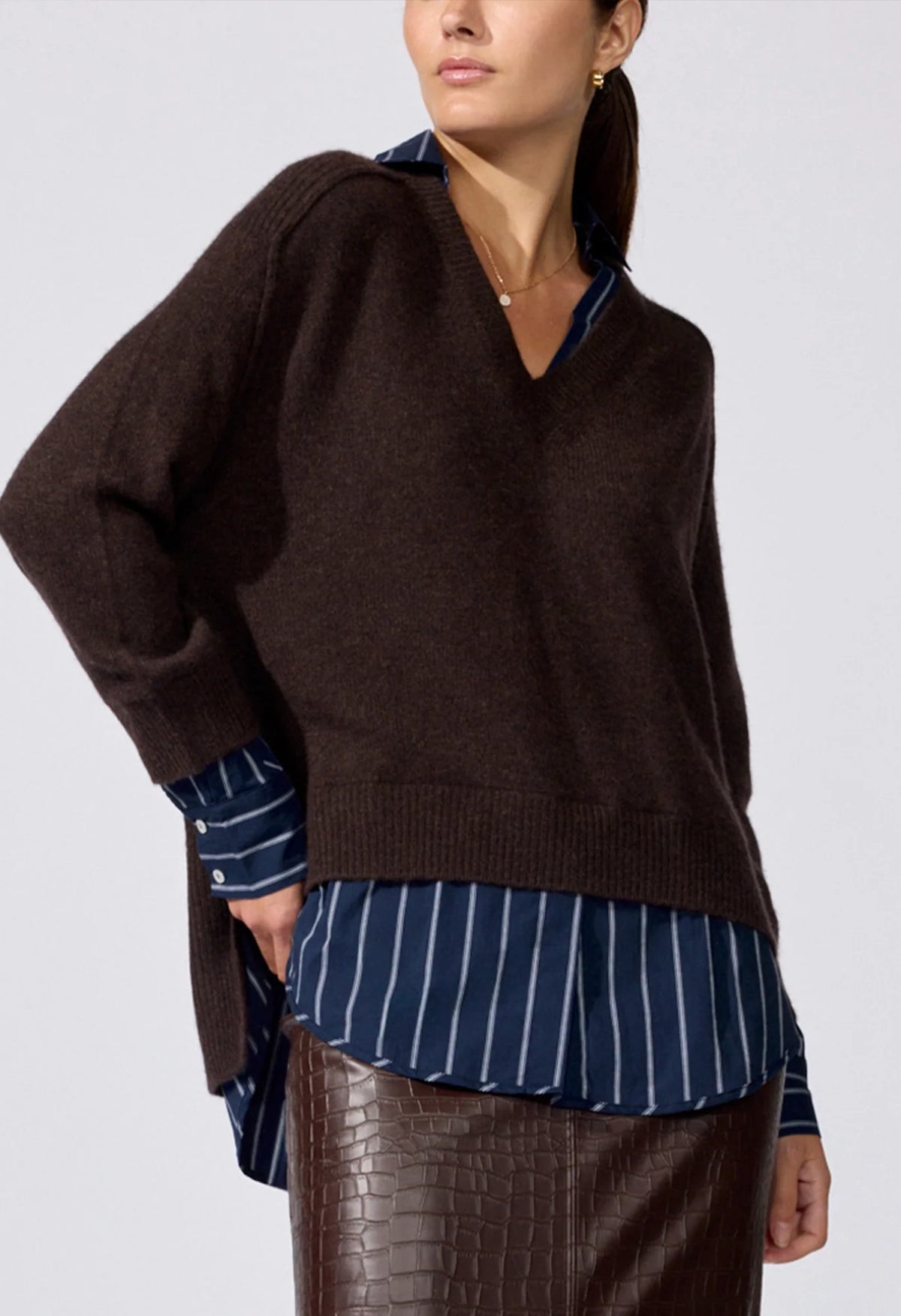 Vneck Printed Layered Pullover