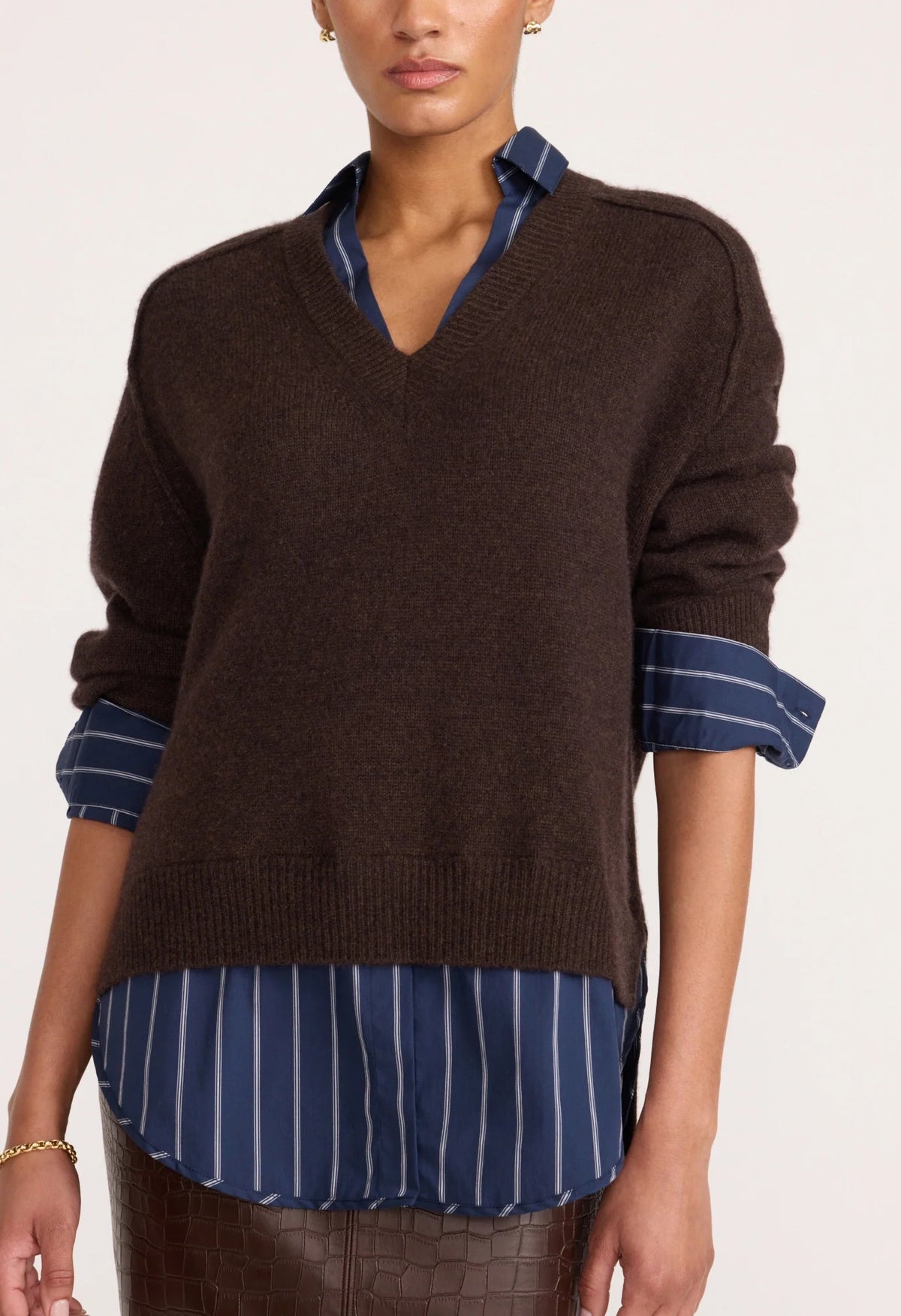 Vneck Printed Layered Pullover