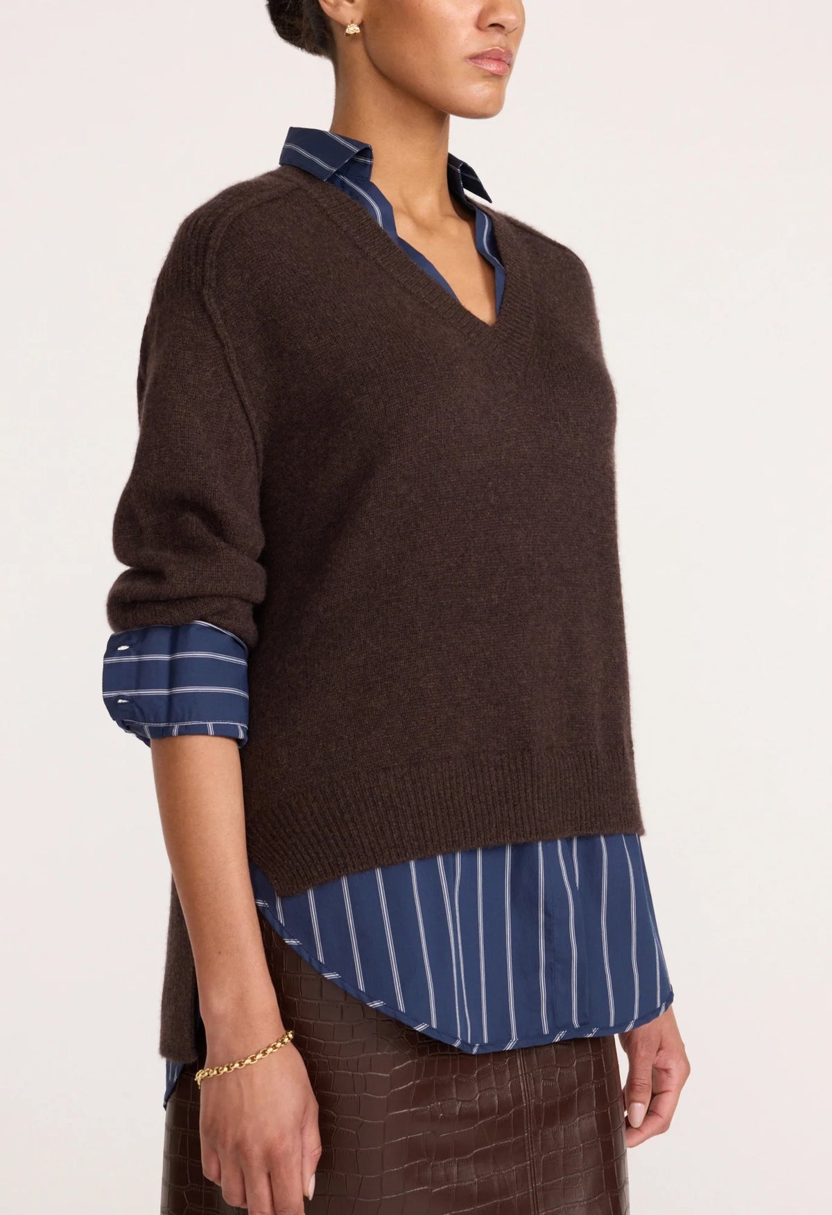 Vneck Printed Layered Pullover