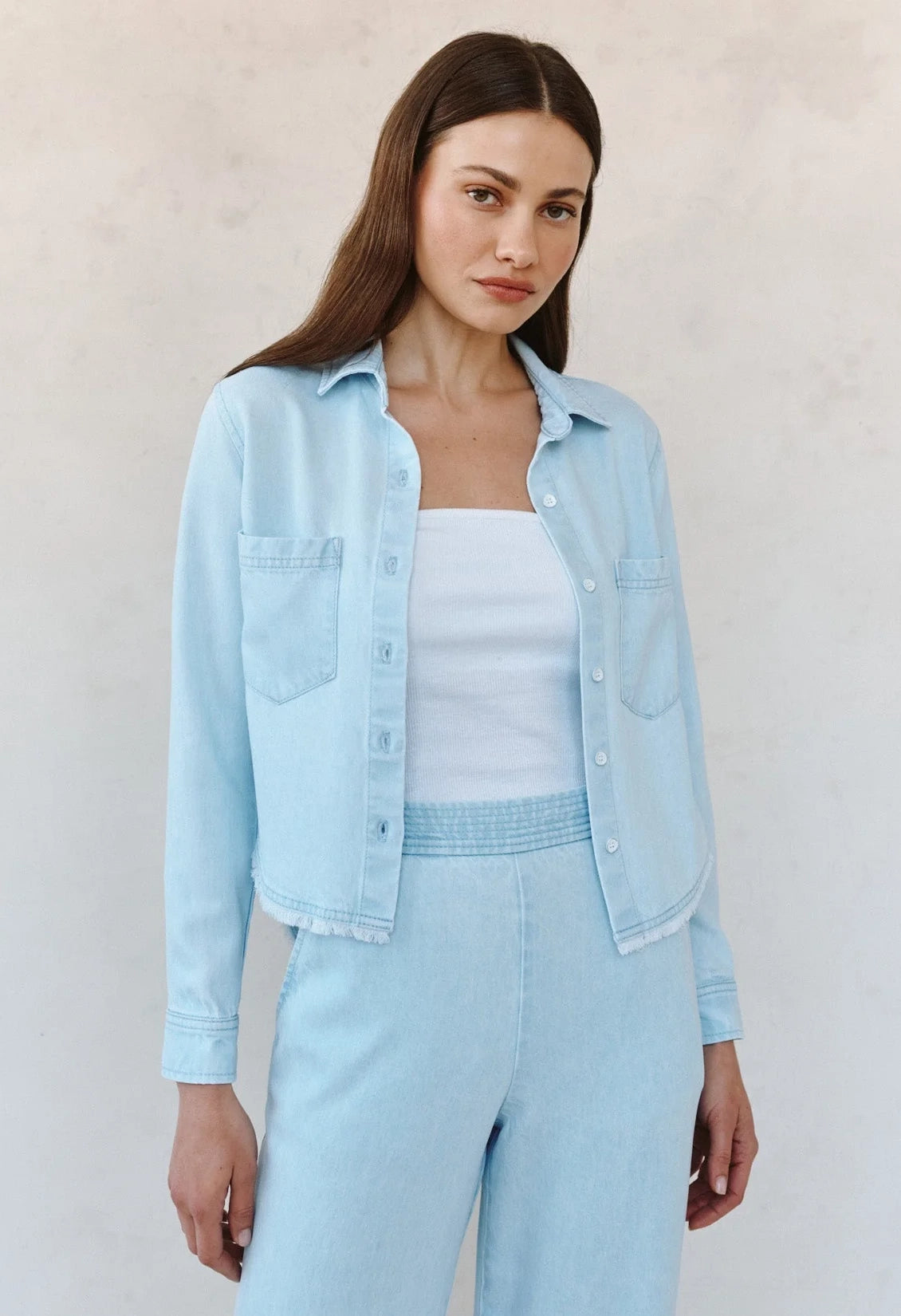 Two Pocket Fray Hem Shirt