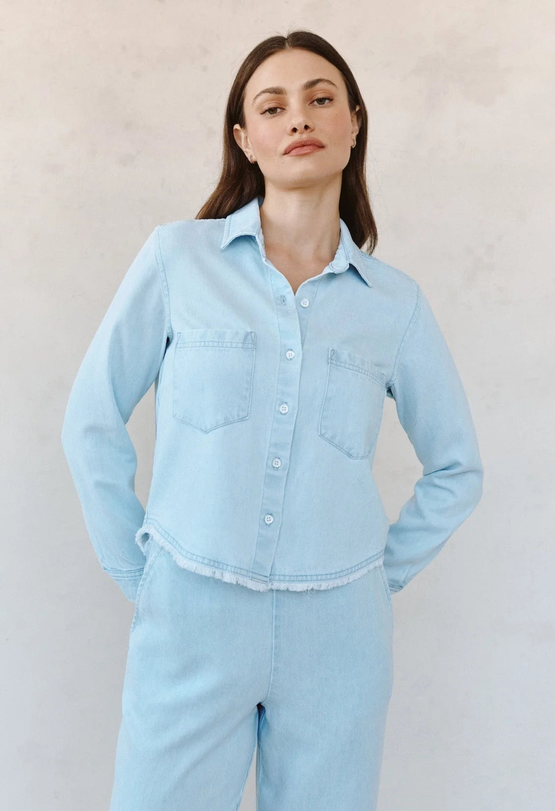 Two Pocket Fray Hem Shirt