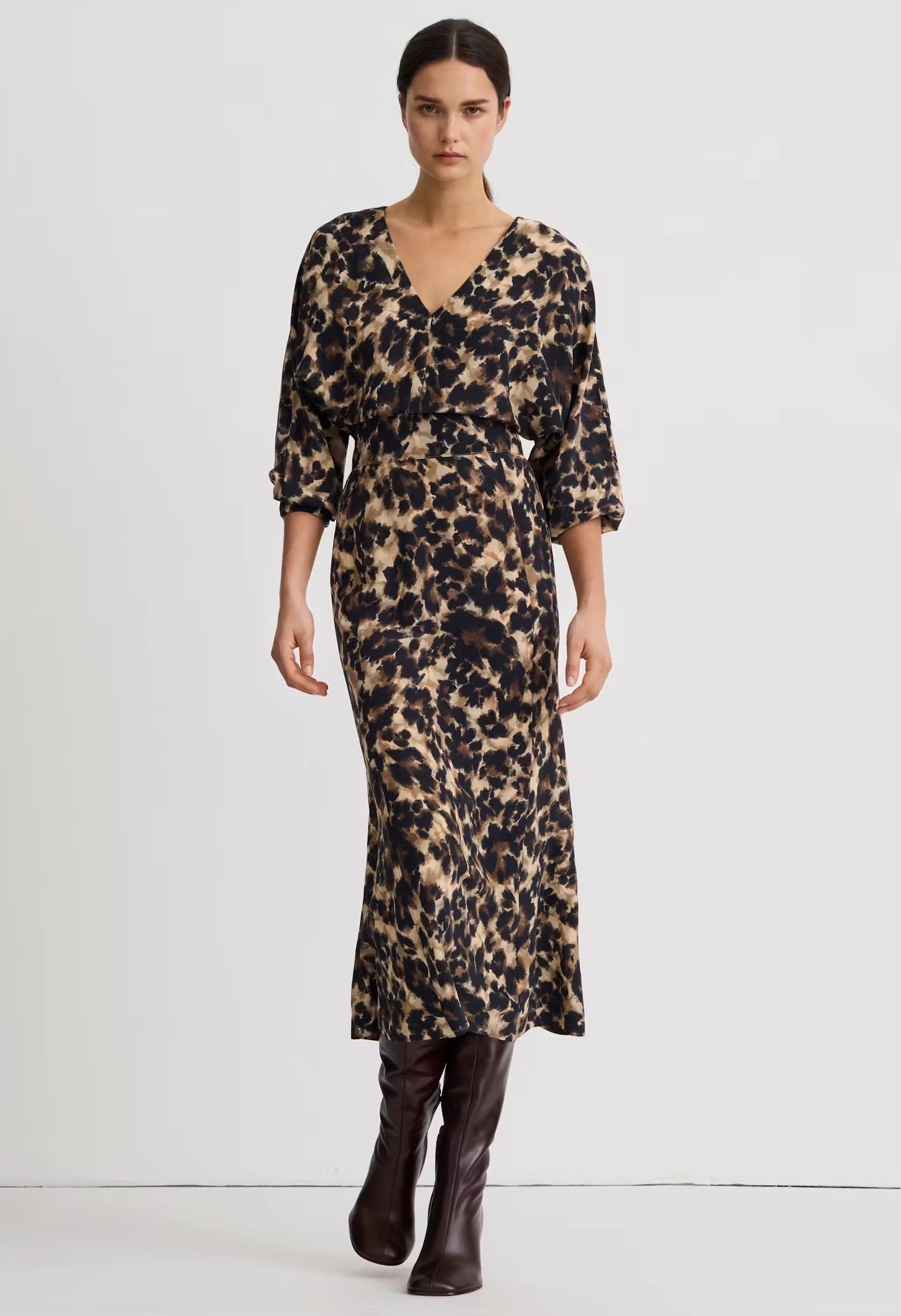 V-Neck Flounce Hem Dress
