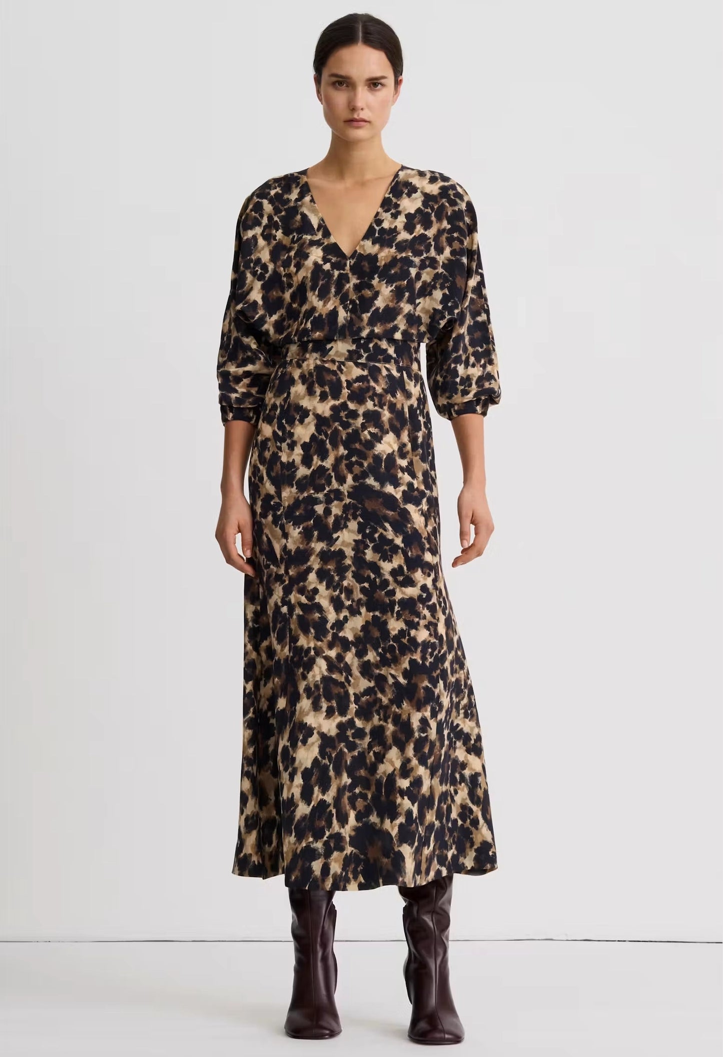 V-Neck Flounce Hem Dress