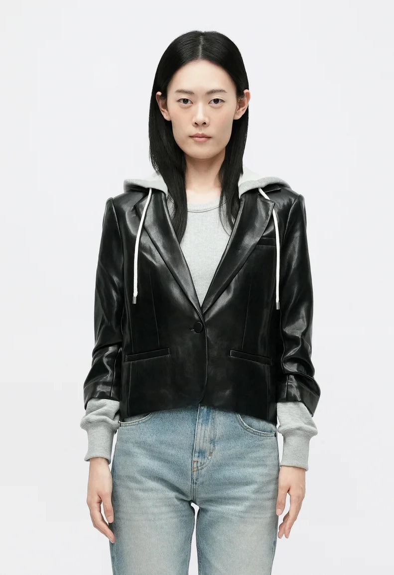 Khloe Vegan Leather Le Petit Hooded Blazer