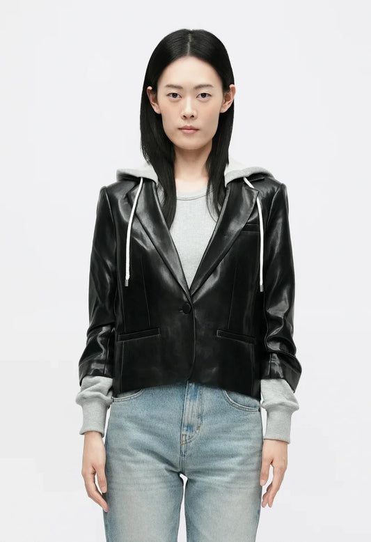 Khloe Vegan Leather Le Petit Hooded Blazer