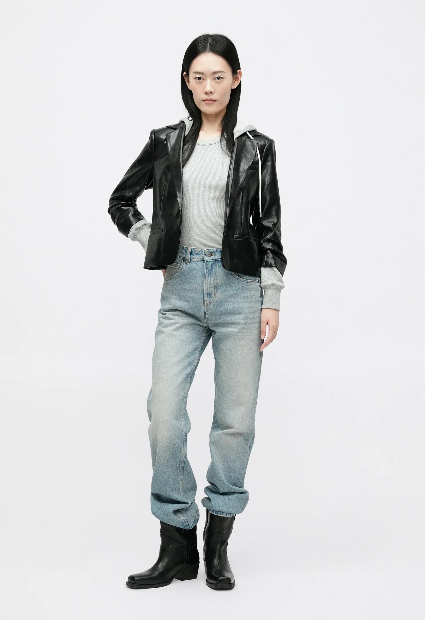 Khloe Vegan Leather Le Petit Hooded Blazer