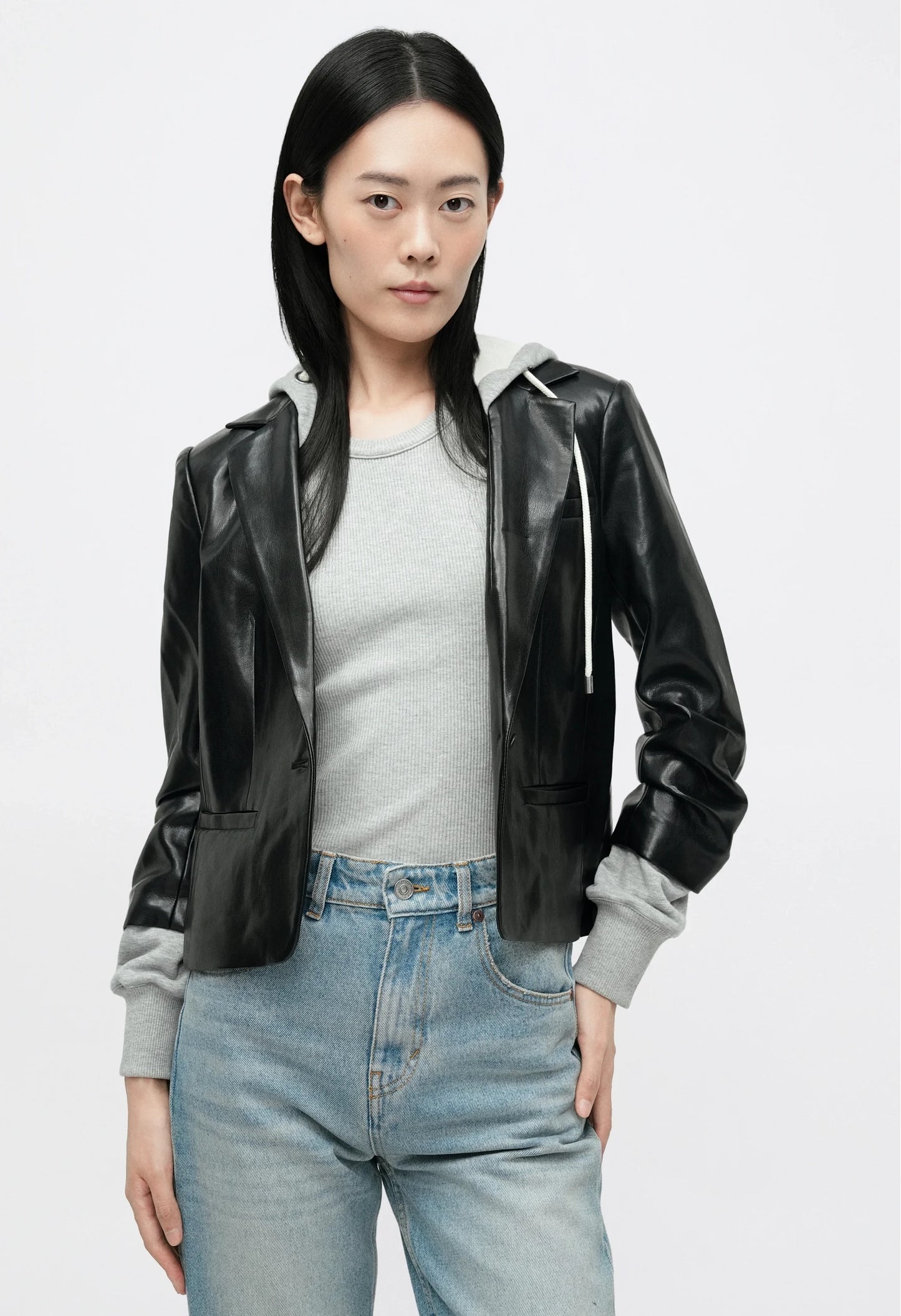 Khloe Vegan Leather Le Petit Hooded Blazer