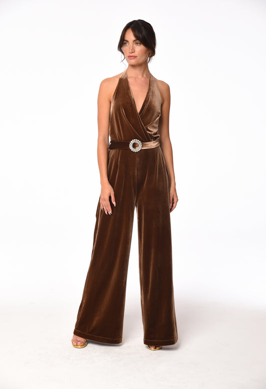 Velvet Halter Neck Jumpsuit