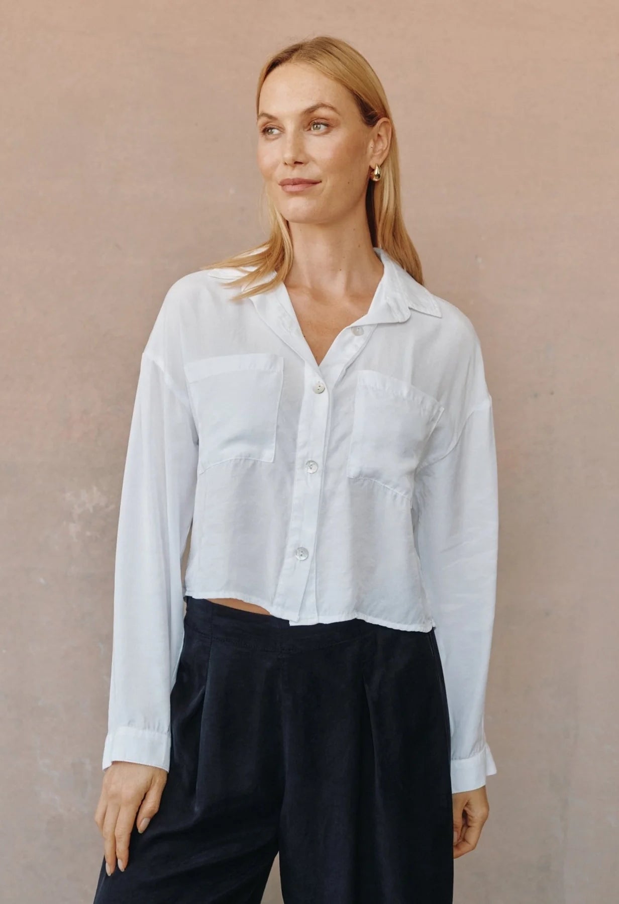Wide Hem Cropped Button Down
