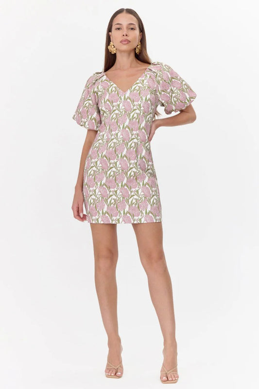 Myra Jacquard Puff Sleeve Mini Dress