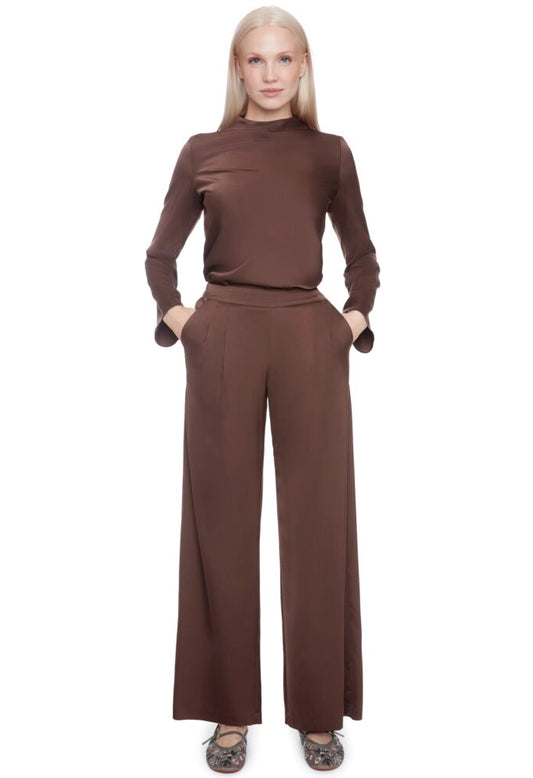 Fiona Solid Satin Wide-Leg Full-Length Pant