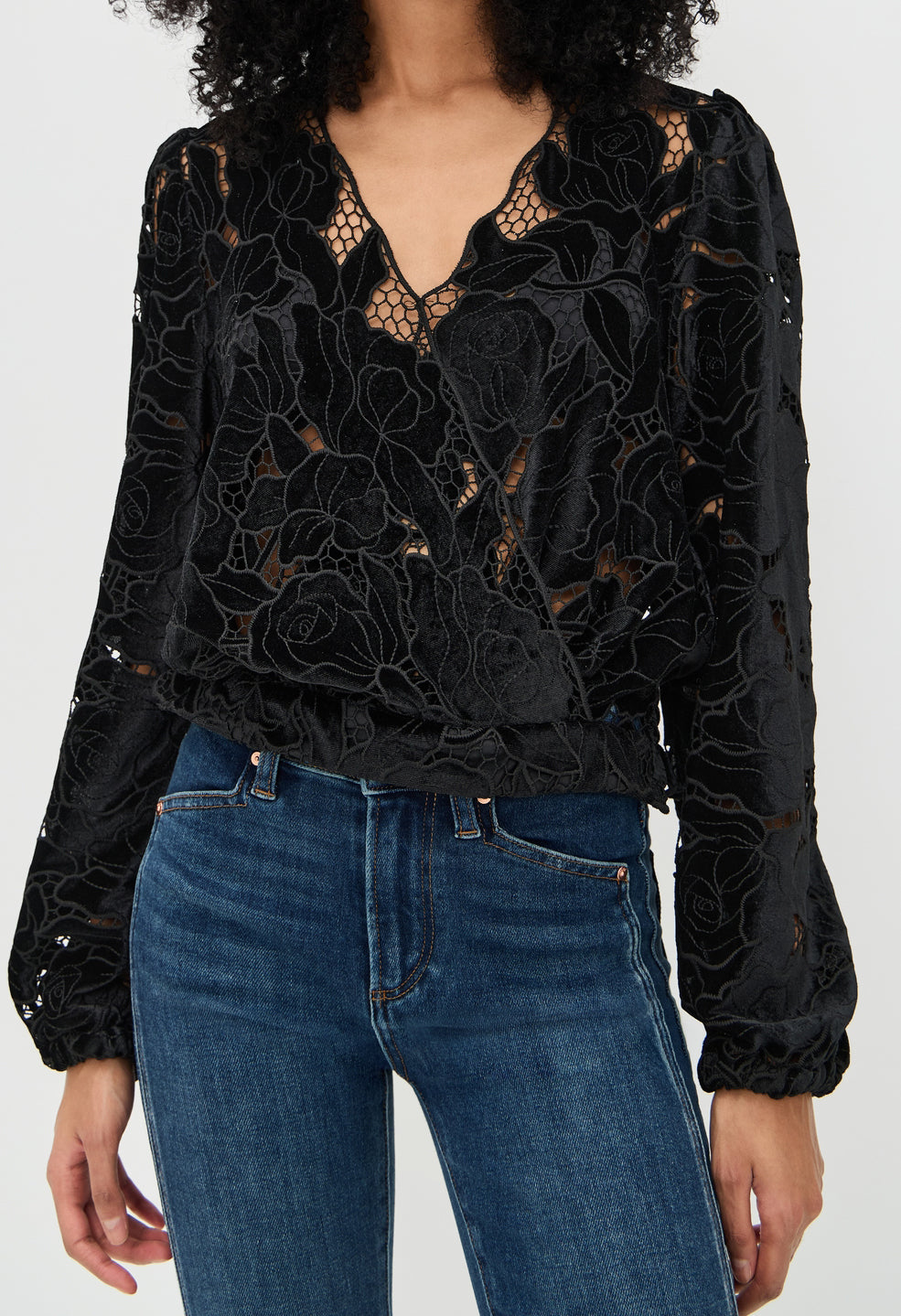 Loralie Velvet Lace Wrap Blouse