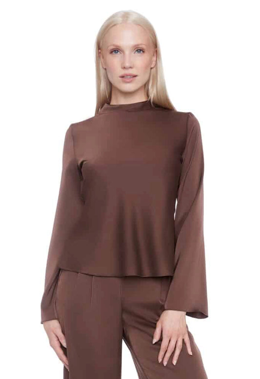 Lindsay Solid Satin Bell-Sleeve Top