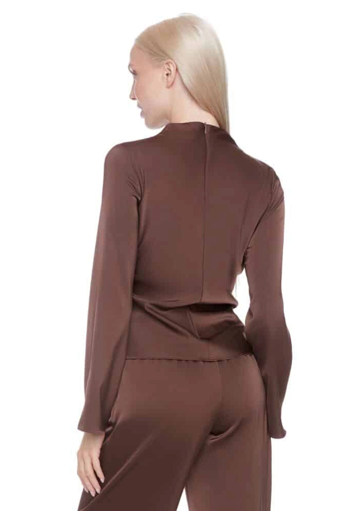 Lindsay Solid Satin Bell-Sleeve Top