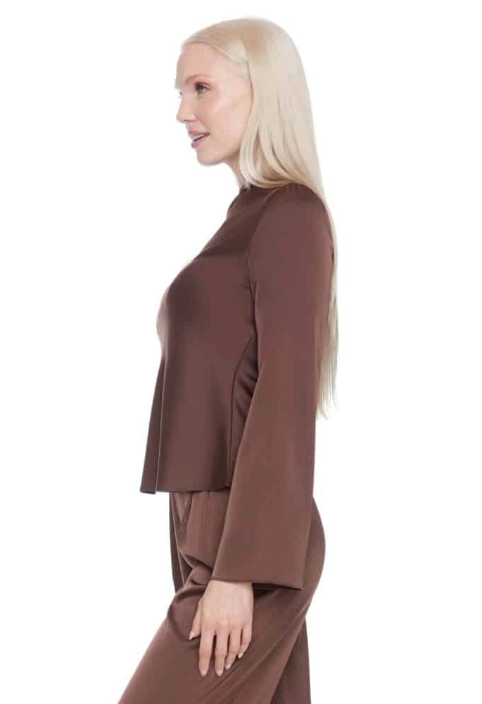 Lindsay Solid Satin Bell-Sleeve Top