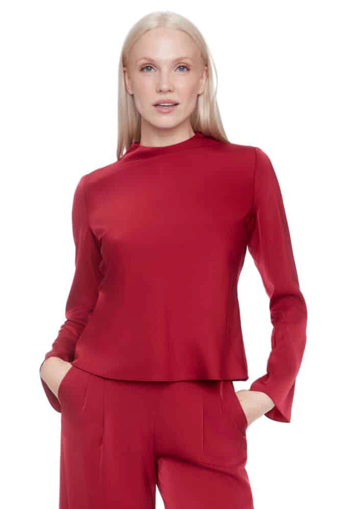 Lindsay Solid Satin Bell-Sleeve Top