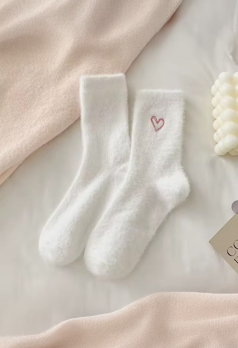 Fuzzy White Heart Socks