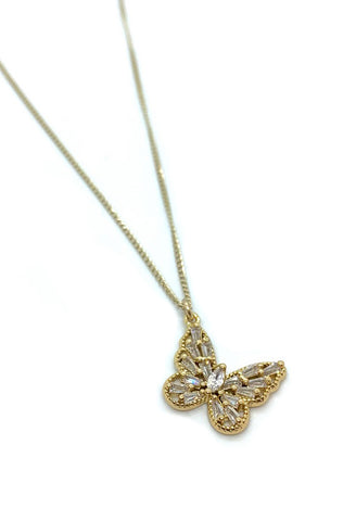 Crystal and Gold Filled Butterfly Pendant with Chain