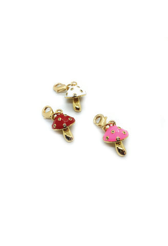 A & E Inspired - Enamel And Gold Cubic Zirconia Dotted Mushroom Pendants