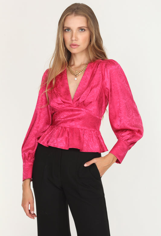 Eva Jacquard Peplum Blouse