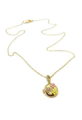 Gold Enamel Daisy Locket Necklace