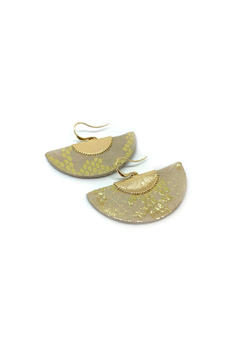 Leather Fan with Gold Snake Print Earrings