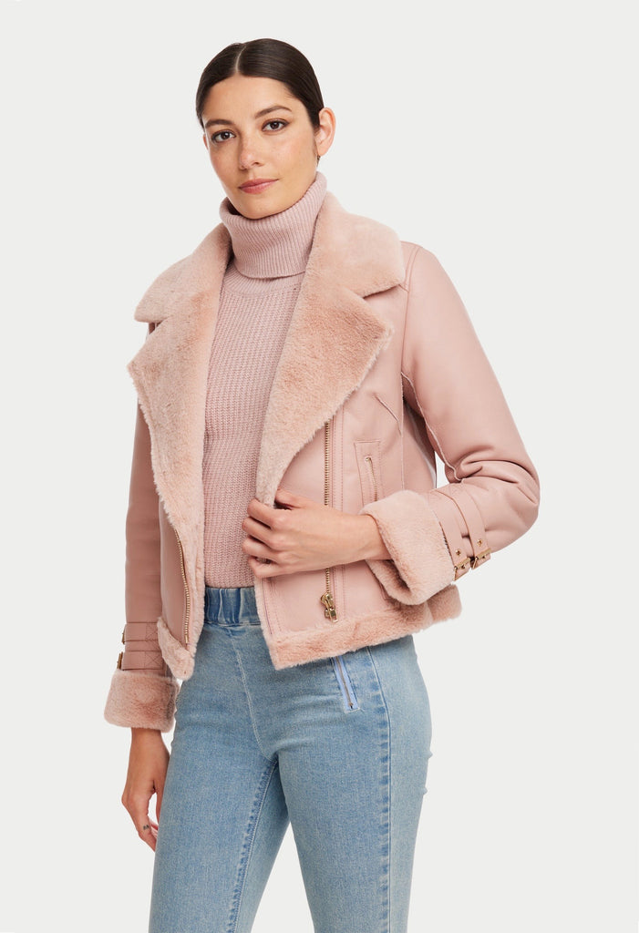 FAUX SHEARLING MOTO JACKET