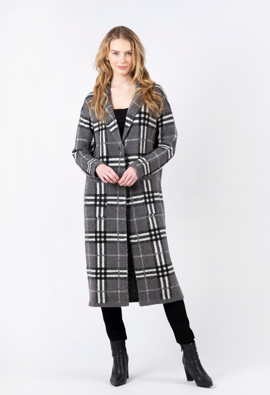 Jimmi Long Plaid Coat with Pockets