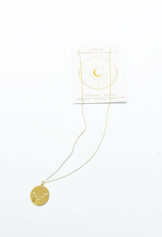 Zodiac Libra Cz Coin Necklace