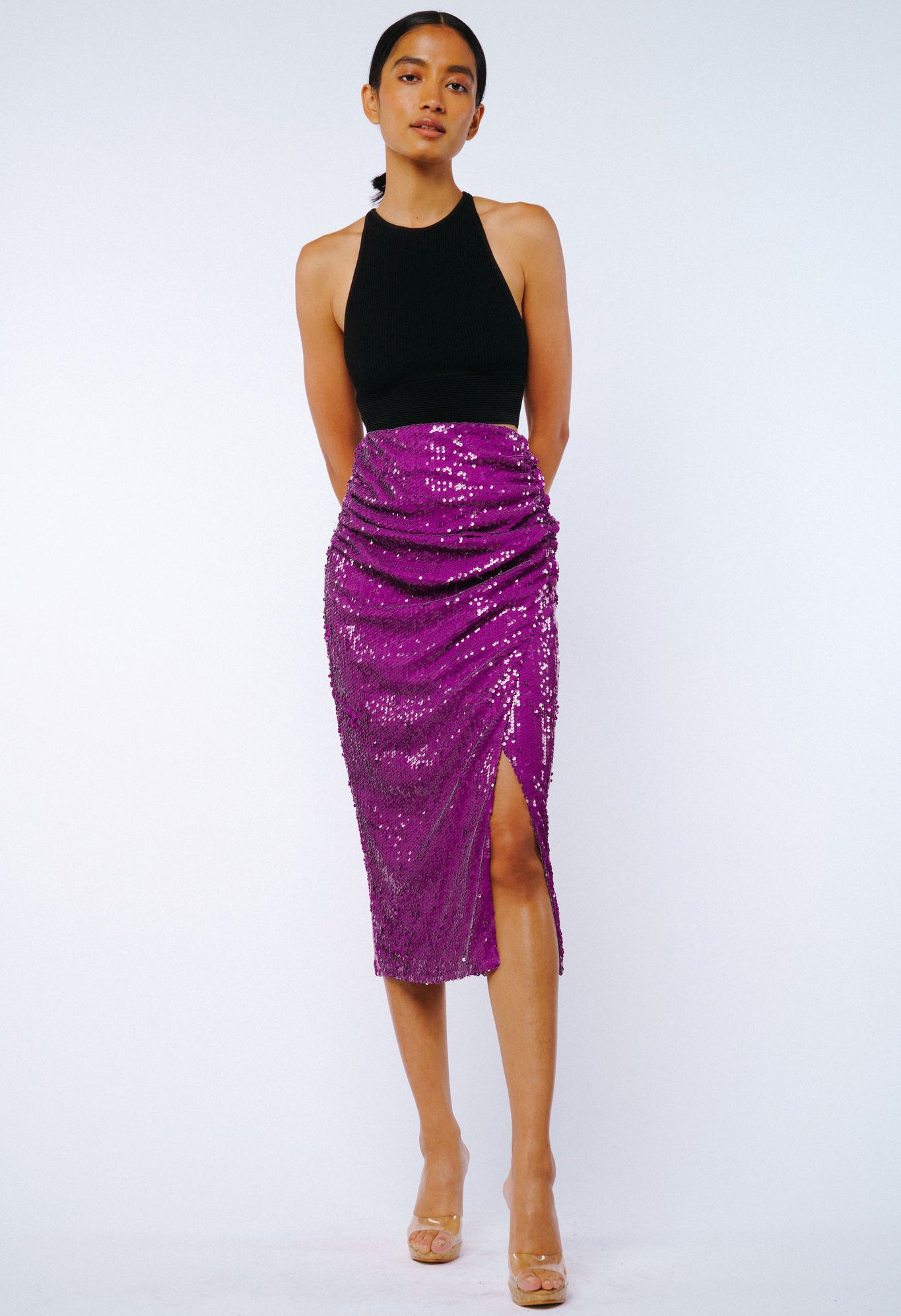 Shirred Sequin Skirt