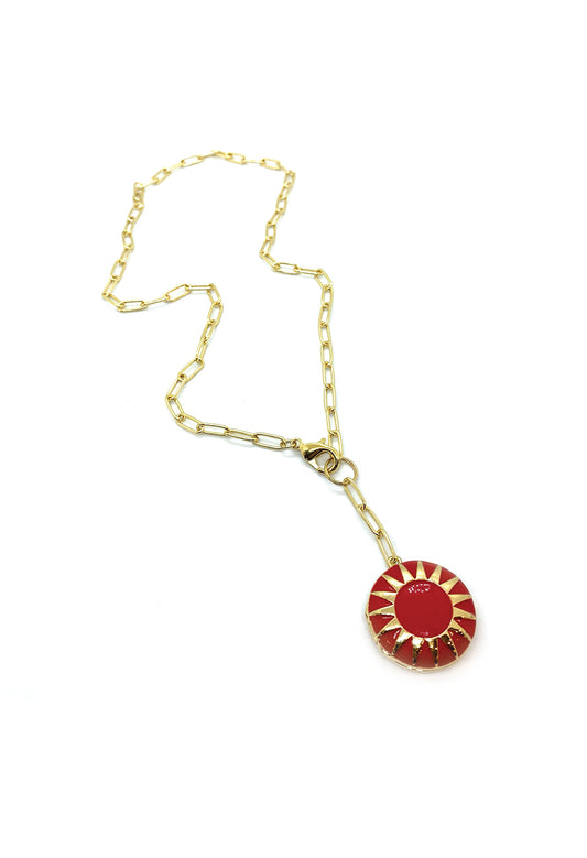 A & E Inspired - Sunburst Enamel Locket Lariat