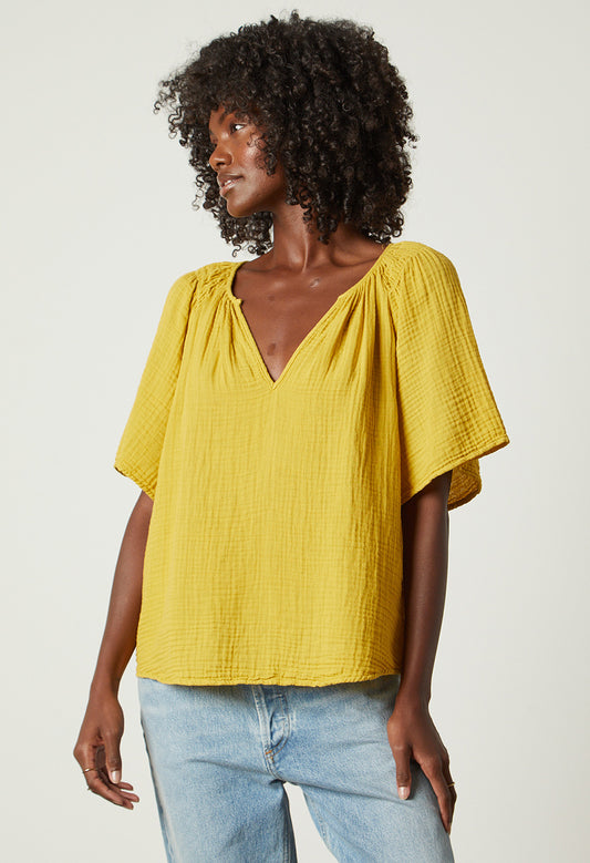 Sadie Cotton Gauze V-neck Short Sleeve Top